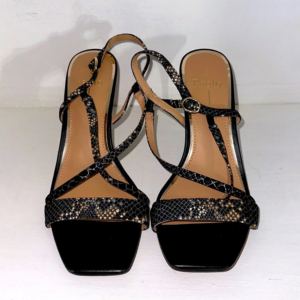 Linea PAOLO - black, gold, snakeskin kitten heels